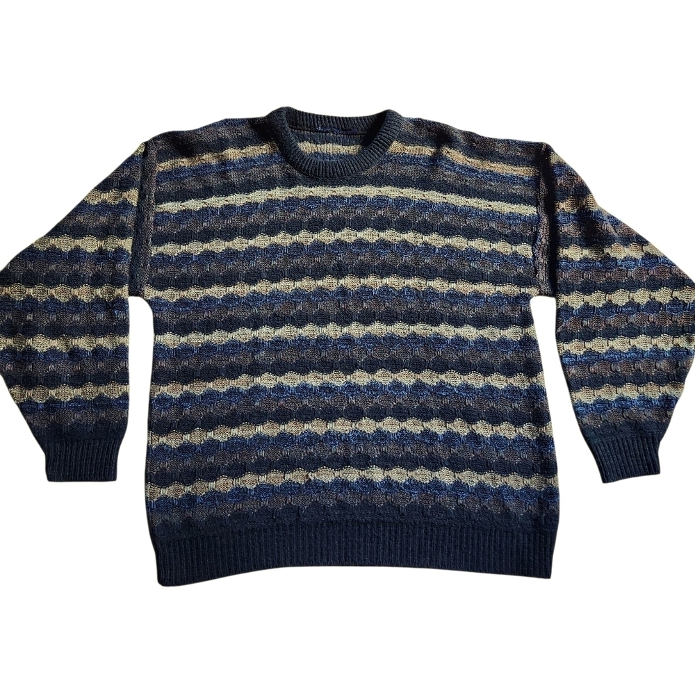 Striped Knit Muted Colored Grandpa Sweater - Picture 2 of 4